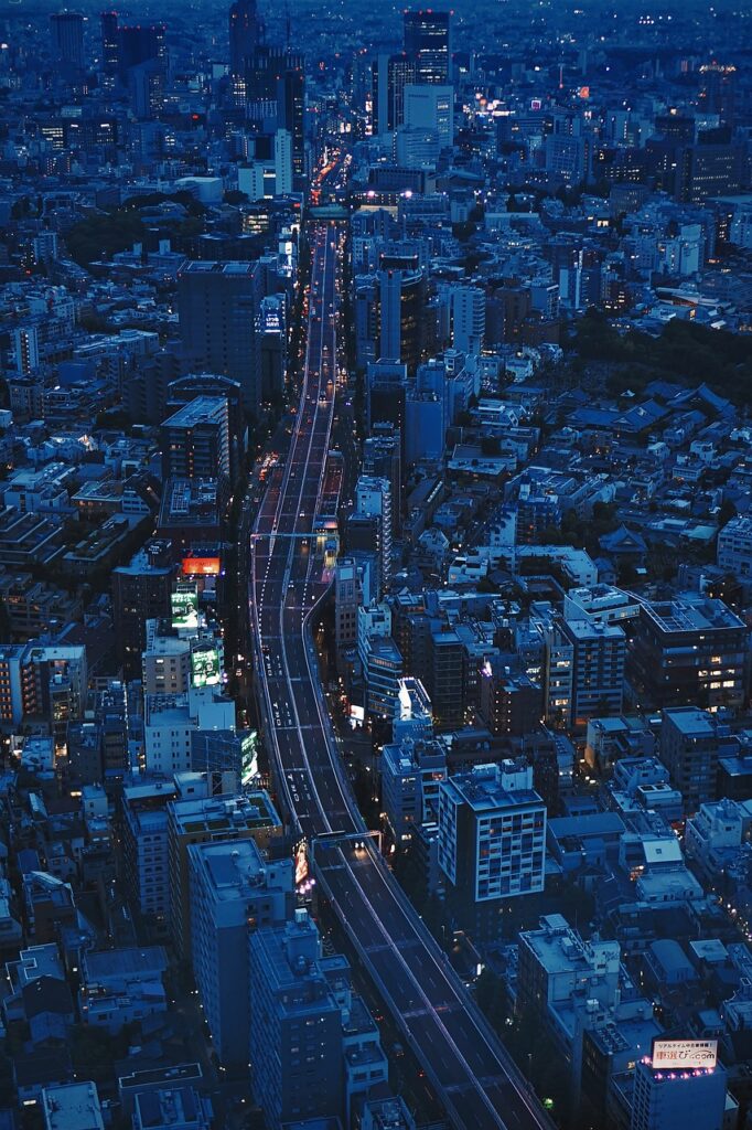 city, night, bird's eye view, aerial view, cityscape, night view, urban, metro, metropolitan, city lights, city view, buildings, street, highway, downtown, aesthetic wallpaper, phone wallpaper, iphone wallpaper